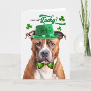Tan Pit Bull Dog Feelin' Lucky St Patrick's Day Feestdagen Kaart