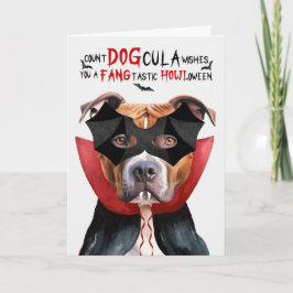 Tan Pitbull Dog Funny Count DOGcula Halloween Feestdagen Kaart