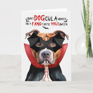 Tan Pitbull Dog Funny Count DOGcula Halloween Feestdagen Kaart