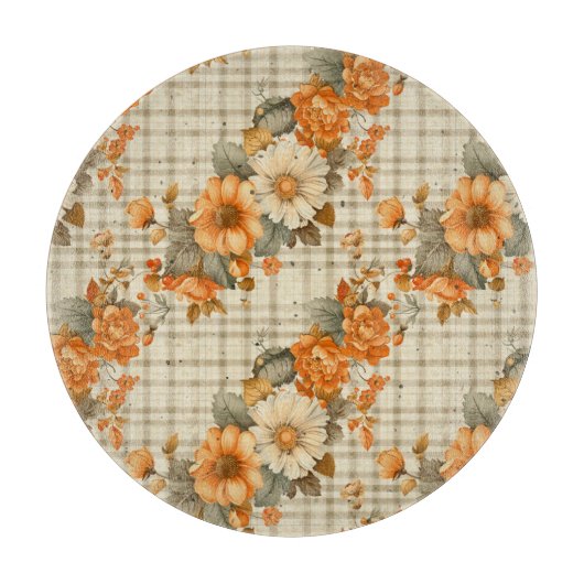 TAN PLAID MET ORANJE HERFST HERFSTBLOEMEN SNIJPLANK (Voorkant)
