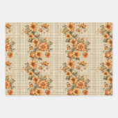 TAN PLAID PATROON MET ORANJE HERFST BLOEMEN INPAKPAPIER VEL (Voorkant 3)