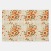 TAN PLAID PATROON MET  ORANJE HERFST BLOEMEN INPAKPAPIER VEL (Voorkant 3)