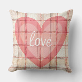 TAN PLAID PATROON MET ROZE VALENTIJN HART KUSSEN