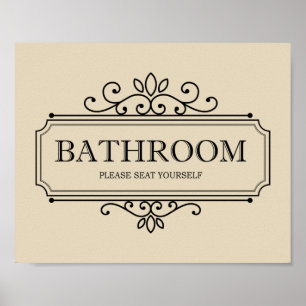 Tan Please Seat Yourself Funny Bathroom Poster