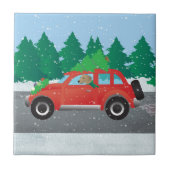 Tan Plott Hound Driving Kerstmis auto Tegeltje (Voorkant)