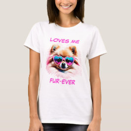 Tan Pomeranian roze hartvormige zonnebril T-shirt