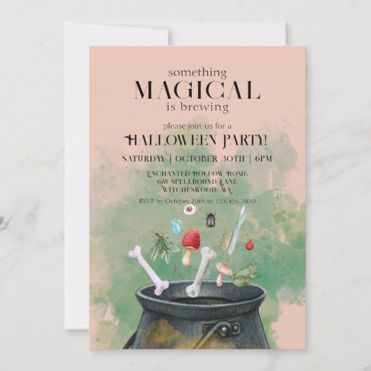 Tan Potions & Spells Witches Cauldron Halloween Kaart (Voorkant)