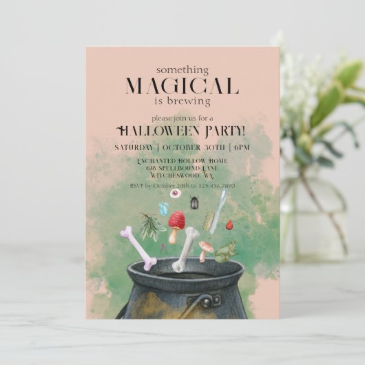 Tan Potions & Spells Witches Cauldron Halloween Kaart (Staand voorkant)