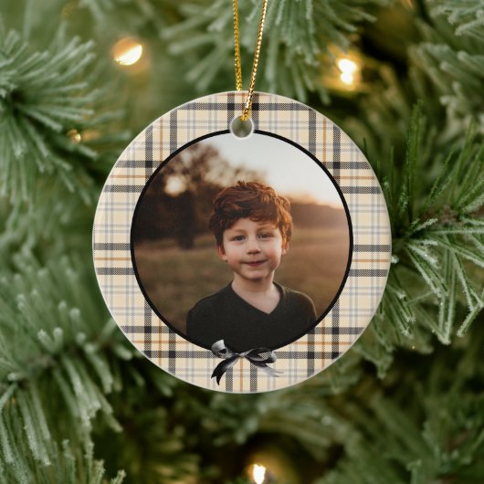 Tan Pset Pattern Holiday Foto Keramisch Ornament (Boom)