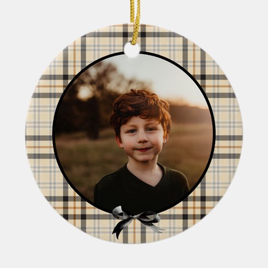 Tan Pset Pattern Holiday Foto Keramisch Ornament (Voorkant)