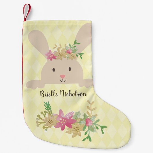 Tan Rabbit Pink Gold Poinsettia Floral Kleine Kerstsok (Voorkant)