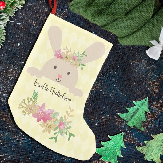 Tan Rabbit Pink Gold Poinsettia Floral Kleine Kerstsok