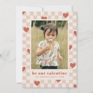 Tan Red Checkerboard Hearts Valentijnsdag Kaart