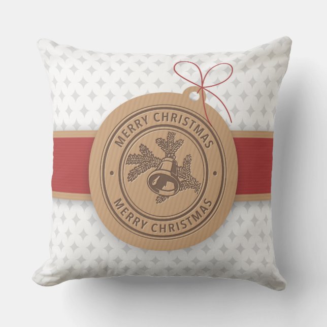 Tan & Red Kerstversiering met datum Kussen (Voorkant)