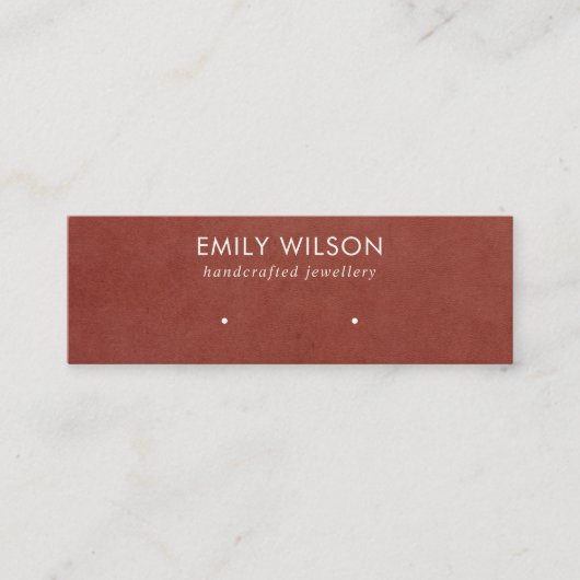 TAN RED LEATHER TEXTURE STUD OORBEL DISPLAY KAART MINI VISITEKAARTJE (Voorkant)