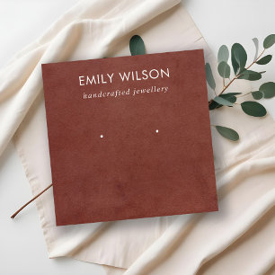 TAN RED LEATHER TEXTURE STUD OORBEL DISPLAY KAART VIERKANTE VISITEKAARTJE