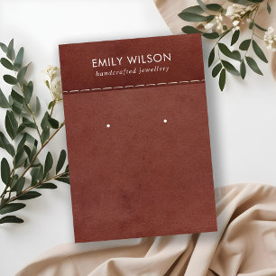 TAN RED LEATHER TEXTURE STUD OORBEL DISPLAY KAART VISITEKAARTJE