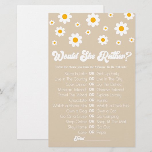 Tan Retro Daisy wil liever Baby shower spel Briefpapier (Voorkant / Achterkant)