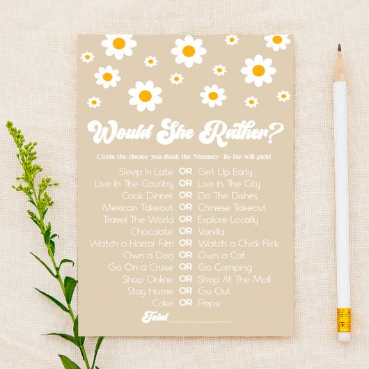 Tan Retro Daisy wil liever Baby shower spel Briefpapier