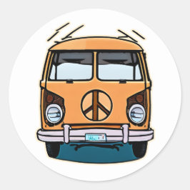 Tan Retro Hippie Van  Kleuren Kunst Ronde Sticker