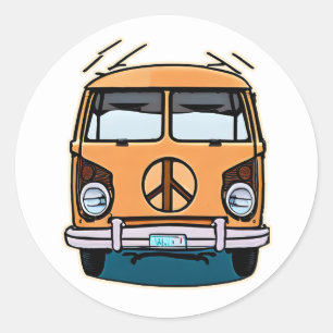 Tan Retro Hippie Van Kleuren Kunst Ronde Sticker