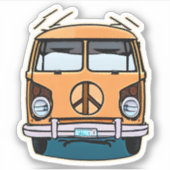 Tan Retro Hippie Van  Kleuren Kunst Sticker (Voorkant)