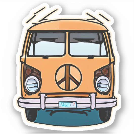 Tan Retro Hippie Van  Kleuren Kunst Sticker (Voorkant)