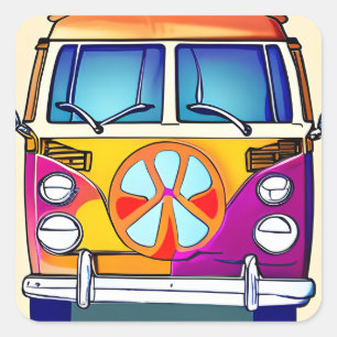 Tan Retro Hippie Van  Kunst Vierkante Sticker