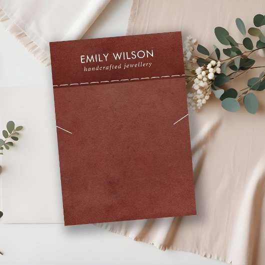 TAN ROOD LEDEREN TEXTUUR KETTING ARMBAND DISPLAY VISITEKAARTJE