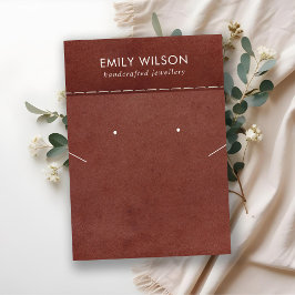 TAN ROOD LEDEREN TEXTUUR KETTING OORBEL DISPLAY VISITEKAARTJE