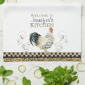 Tan Rooster Black & Tan Check Swirl Kitchen Theedoek (Gevouwen)