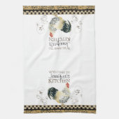 Tan Rooster Black & Tan Check Swirl Kitchen Theedoek (Verticaal)