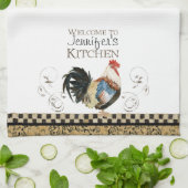 Tan Rooster Black & Tan Check Swirl Kitchen Theedoek (Gevouwen)