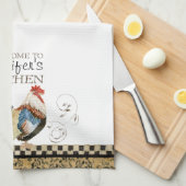 Tan Rooster Black & Tan Check Swirl Kitchen Theedoek (Quarter Fold)