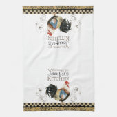 Tan Rooster Black & Tan Check Swirl Kitchen Theedoek (Verticaal)