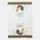 Tan Rooster Black & Tan Check Swirl Kitchen Theedoek (Verticaal)