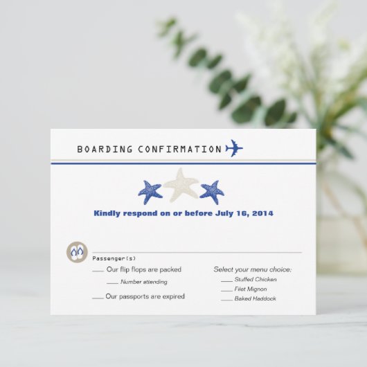 Tan Royal Blue Starfish boarding Pass RSVP (Staand voorkant)