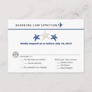 Tan Royal Blue Starfish boarding Pass RSVP Kaartje
