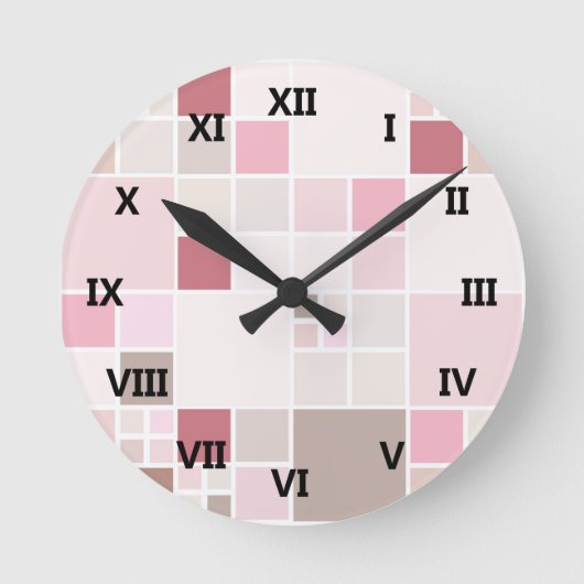 Tan Roze Geruite Muur Klok (Voorkant)