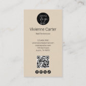 Tan Roze Script Logo QR Code Foto Nagelsalon Visitekaartje (Achterkant)