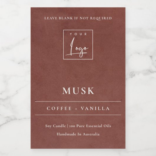 Tan Rust Terracotta Leather Logo Border Candle Voedselcontainer Etiket (Enkel label)