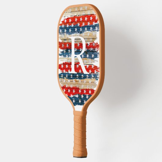 Tan Rustic American Flag Monogram Pickleball Paddle (Links)