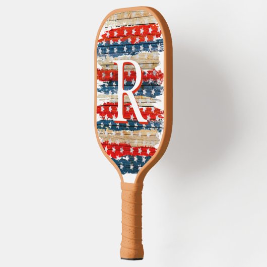 Tan Rustic American Flag Monogram Pickleball Paddle (Links)
