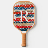 Tan Rustic American Flag Monogram Pickleball Paddle (Achterkant)