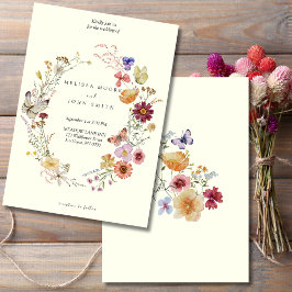 Tan Rustic Boho Wildflower Wedding Kaart