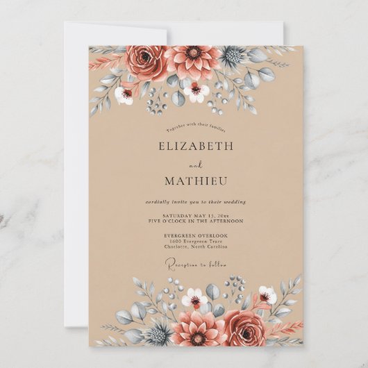 Tan Rustic Botanical Autumn Wedding Kaart (Voorkant)