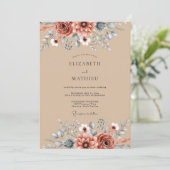 Tan Rustic Botanical Autumn Wedding Kaart (Staand voorkant)