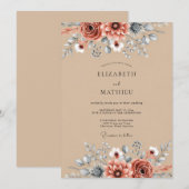 Tan Rustic Botanical Autumn Wedding Kaart (Voorkant / Achterkant)