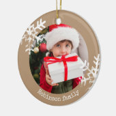 Tan Rustic Circle Photo Snowflakes Keramisch Ornament (Links)