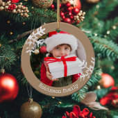 Tan Rustic Circle Photo Snowflakes Keramisch Ornament